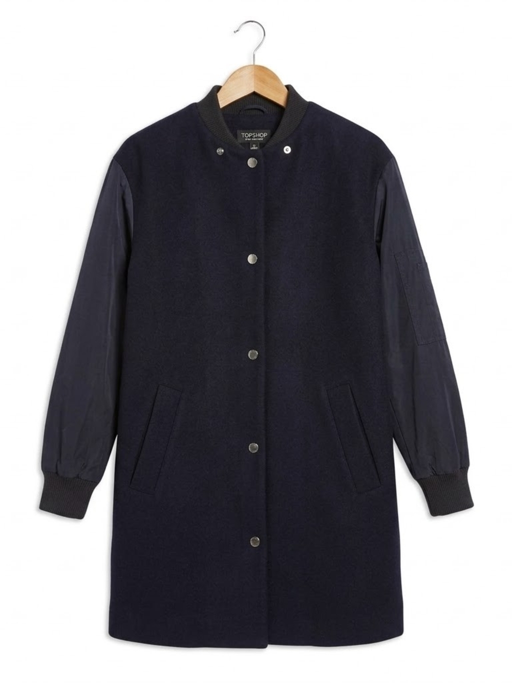 TOPSHOP Women's 4 Navy Longline Bomber Jacket Oversized Minimalist Travel